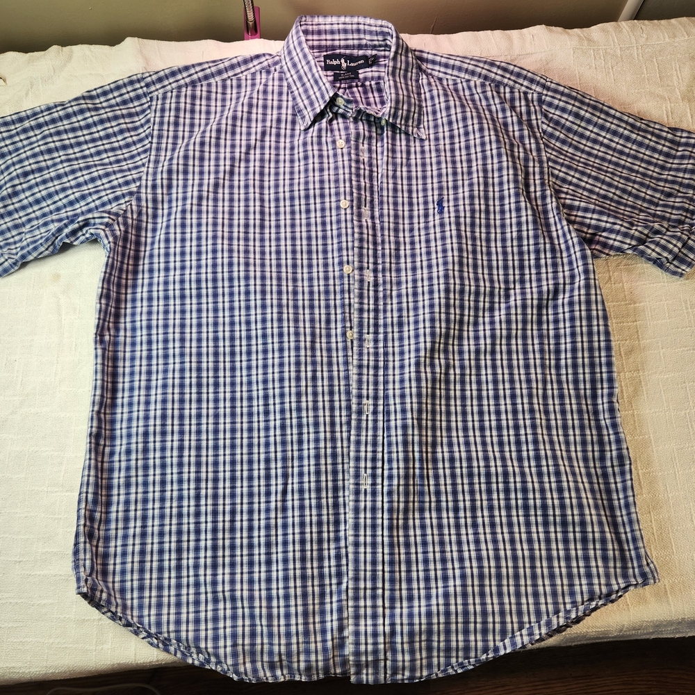 Ralph Lauren Men's Navy and White Checkered Shirt